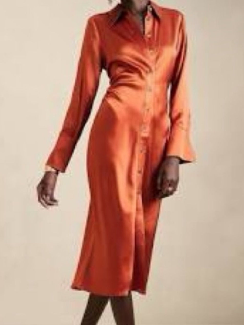 Banana republic 100% silk enchant rust copper long sleeve shirt dress size M